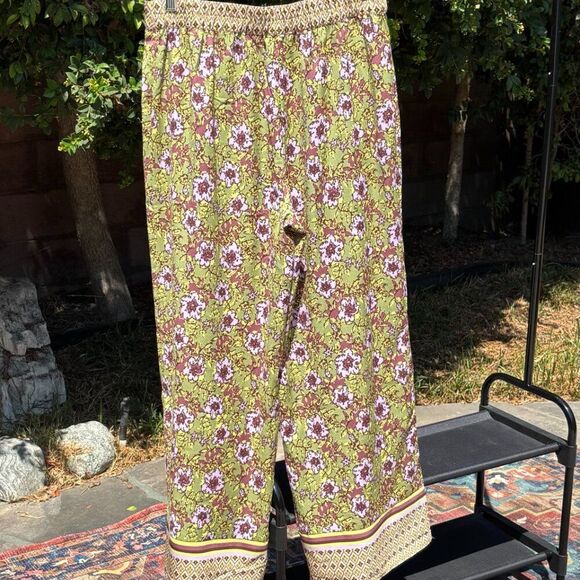 Cupcakes and Cashmere Wide Leg L Pants Boho Floral Geometric Trim - Picture 6 of 6